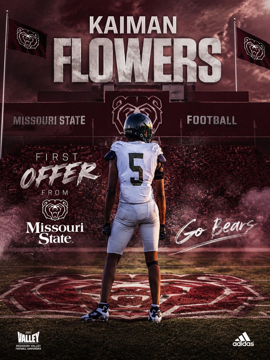 flowers_kj10's tweet photo. After a Great conversation with @CoachFoster_ today, I am blessed to announce I have received my first D1 offer to further my education and play football at Missouri State! https://t.co/6Cn5RX71aZ