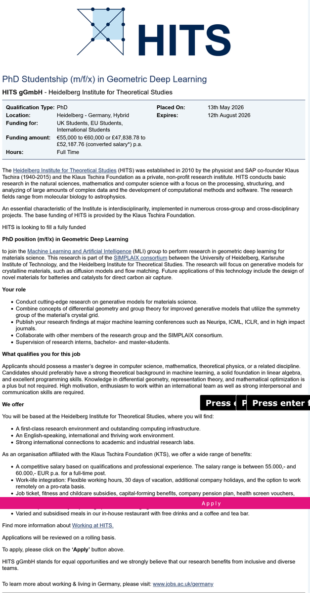 Demo4show's tweet photo. PhD Studentship (m/f/x) in Geometric Deep Learning

UK🇬🇧🇬🇧 https://t.co/1P4GhMTxnL