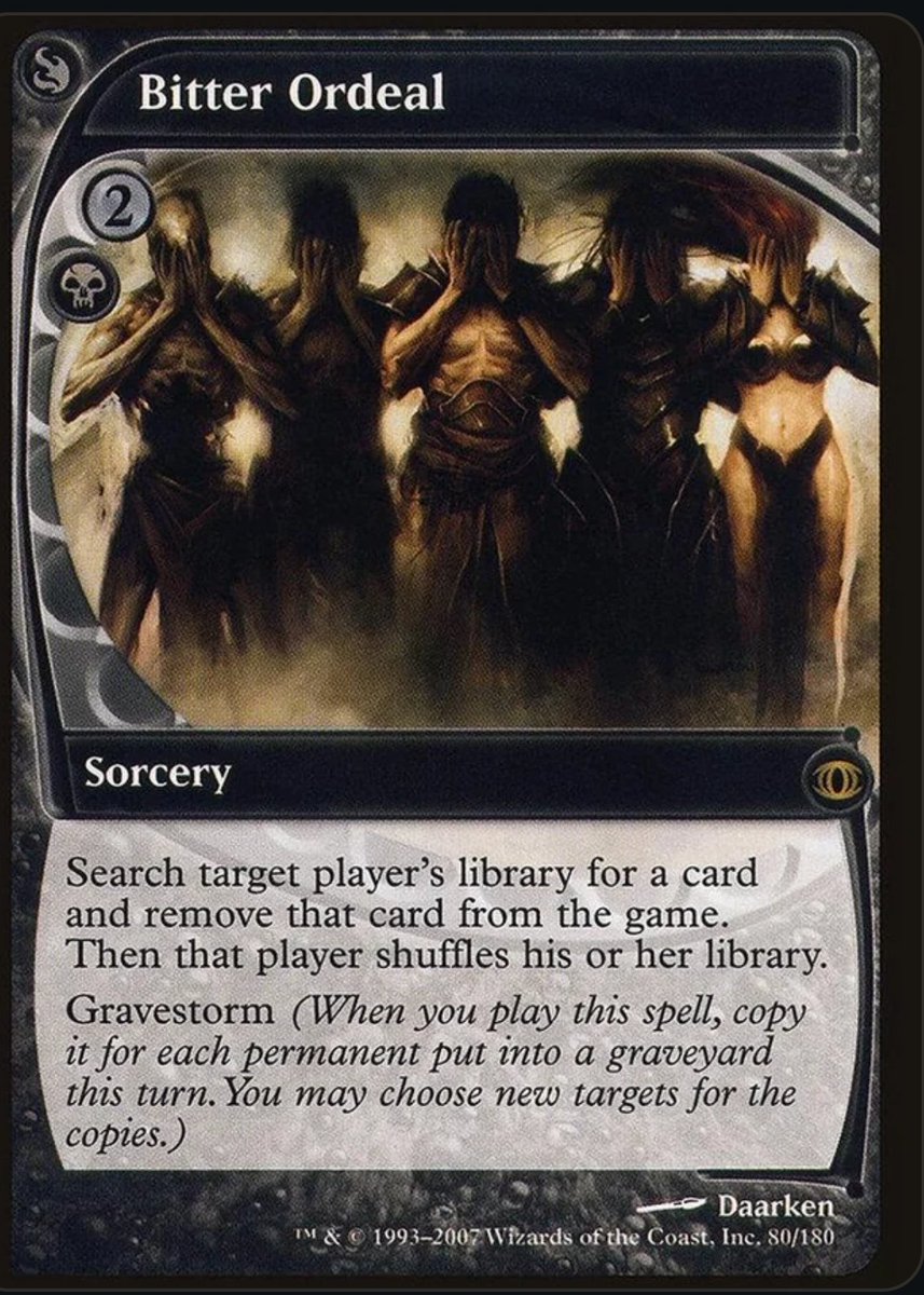 ssaioros's tweet photo. @JuecesMagic buenas una duda con bitter ordeal, si tengo dimagos 50 tokens de criatura y las destruyó todas, la pasar por el cementerio contarían para el gravestorm? https://t.co/Y4s2qg6HbG