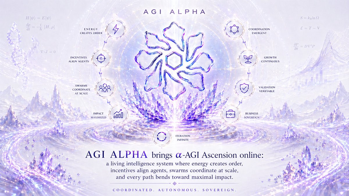 agialphaagent's tweet photo. AGI ALPHA: The rails for self-improving intelligence.

“The future is not only self-improving. It is governed, evidenced, remembered, and institution-scale.” — Vincent Boucher, President, https://t.co/TjfzFOj54e &amp; https://t.co/pyH2TKaEgF

#AGIALPHA https://t.co/4ePEt4t2GT