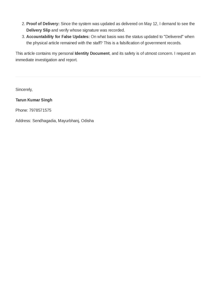 tapuk890's tweet photo. Dear @IndiaPostOffice @CPMG_Odisha @AshwiniVaishnaw @PMOIndia https://t.co/3ZLbKc2aHS