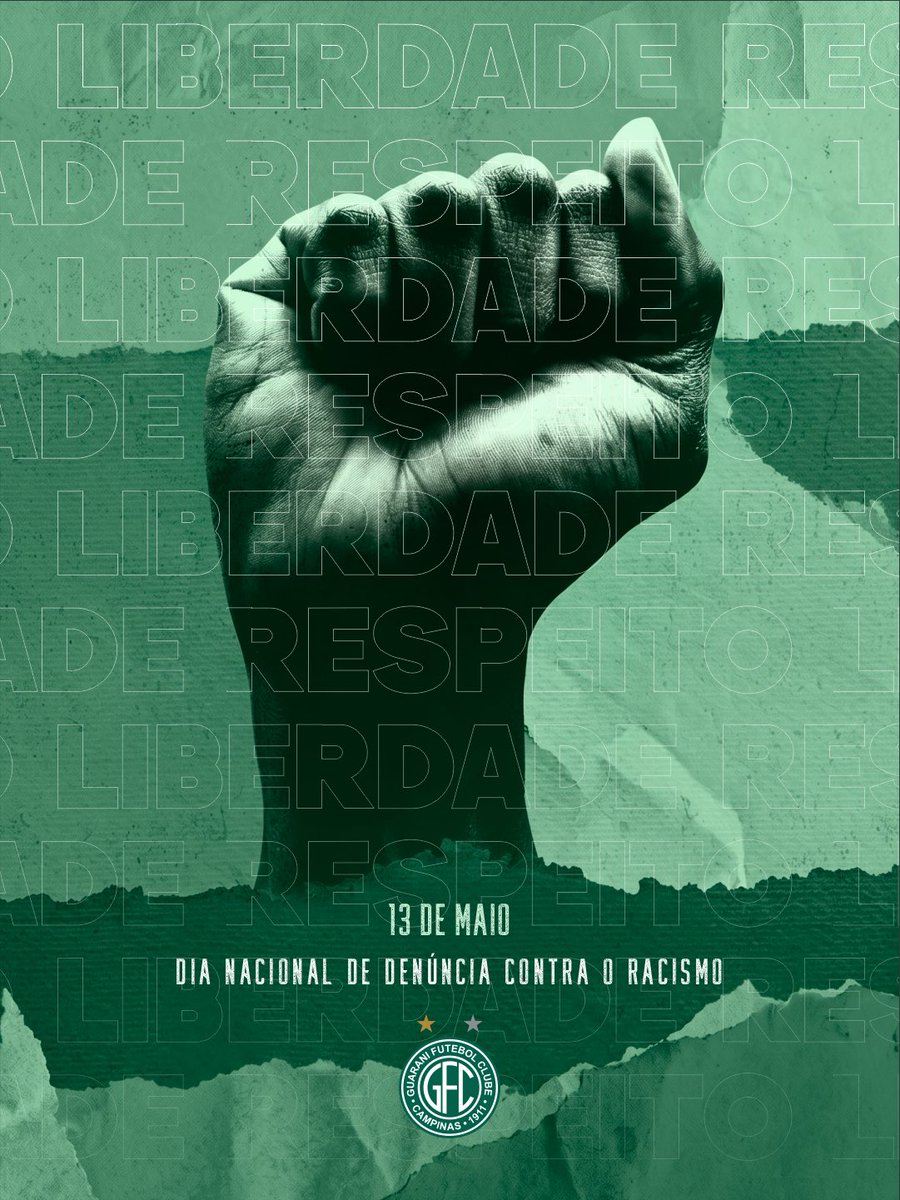 guaranifc's tweet photo. Racismo não é opinião. É crime.

Neste Dia Nacional de Denúncia contra o Racismo, o Guarani reforça seu compromisso com o respeito, a igualdade e a luta por um futebol e uma sociedade sem discriminação.

Denuncie. Combata. Não se cale. ✊🏿 https://t.co/PtYmSPjbmk