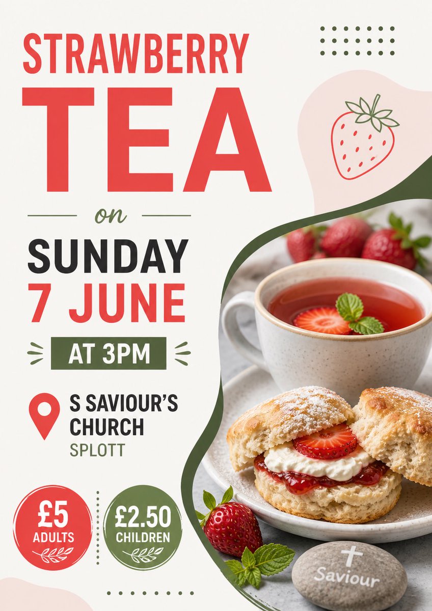 StSaviourCF24's tweet photo. Why not join us at St Saviour’s on Sunday 7th June for a Strawberry 🍓 Tea  with quiz and summer sing a long. https://t.co/JFnEtT4N1i