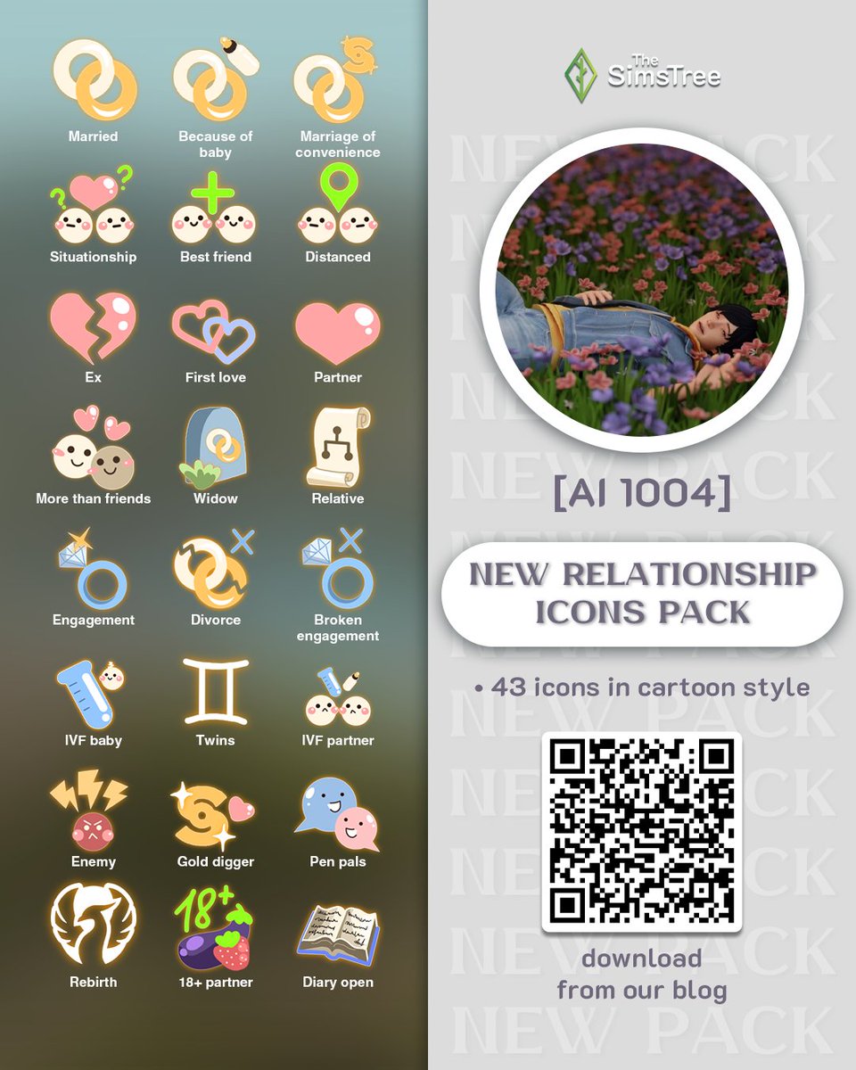 thesimstree's tweet photo. ✨ NEW Custom Relationship Icons for TheSimsTree! ✨
This pack by [AI 1004] comes with 43 cute cartoon-style icons to make your family trees way more expressive!

From wholesome to messy real quick - you’ve got everything:
💍 marriage & engagement
💔 exes & breakups
👶 IVF & twins
👀 situationships, enemies… and more

🎨 These are custom, artist-made icons. Just add them manually via Handbook → Icons to personalize your tree
📲 Scan the QR code to download!