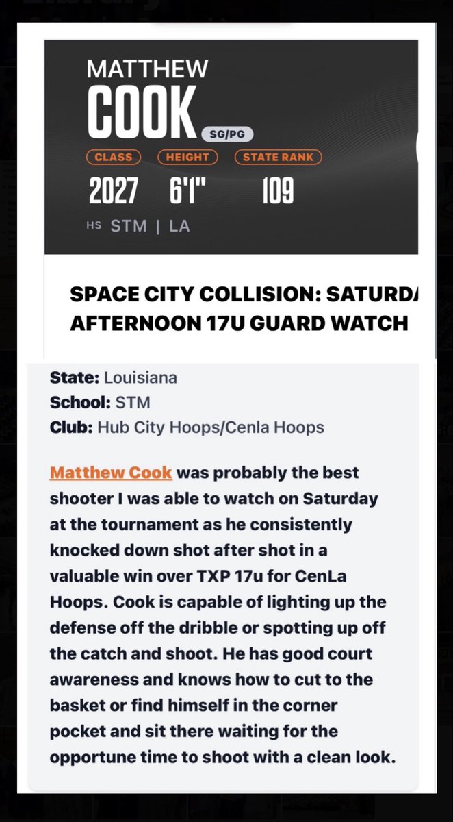 cookmatthewg's tweet photo. Thank you Mr. Charles Yates for the evaluation from Prep Hoops Space City Collision. @CTP_Scouts https://t.co/HvWnP4yDDM