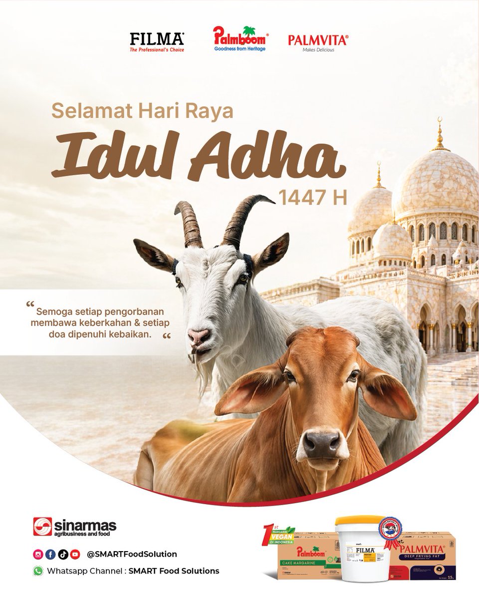 SMARTFDSolution's tweet photo. Selamat Hari Raya Idul Adha.

Semoga momen penuh berkah ini membawa kebahagiaan, kehangatan, dan semangat berbagi bagi kita semua. https://t.co/fhCKmXBRmn