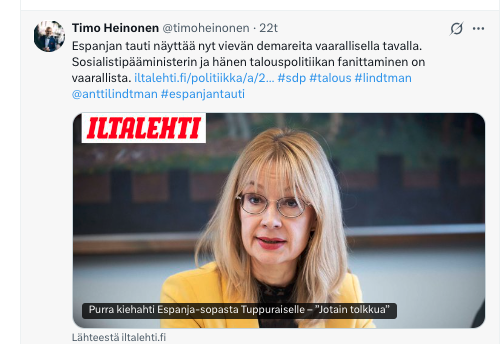 KorhonenMla's tweet photo. Yhtä lailla voisi väittää, että kapitalistikokoomuksen fanittaminn on vaarallista. Järkyttävä #työttömyys, kansan #köyhdyttäminen , eliittiporukan suosiminen on
#Heinonen ja kumppanien agendana ja jatkuva #oppositiopuolueiden turha parjaaminen. #kokoomus
#hallitusonepäonnistunut https://t.co/1PfRSAfzdg