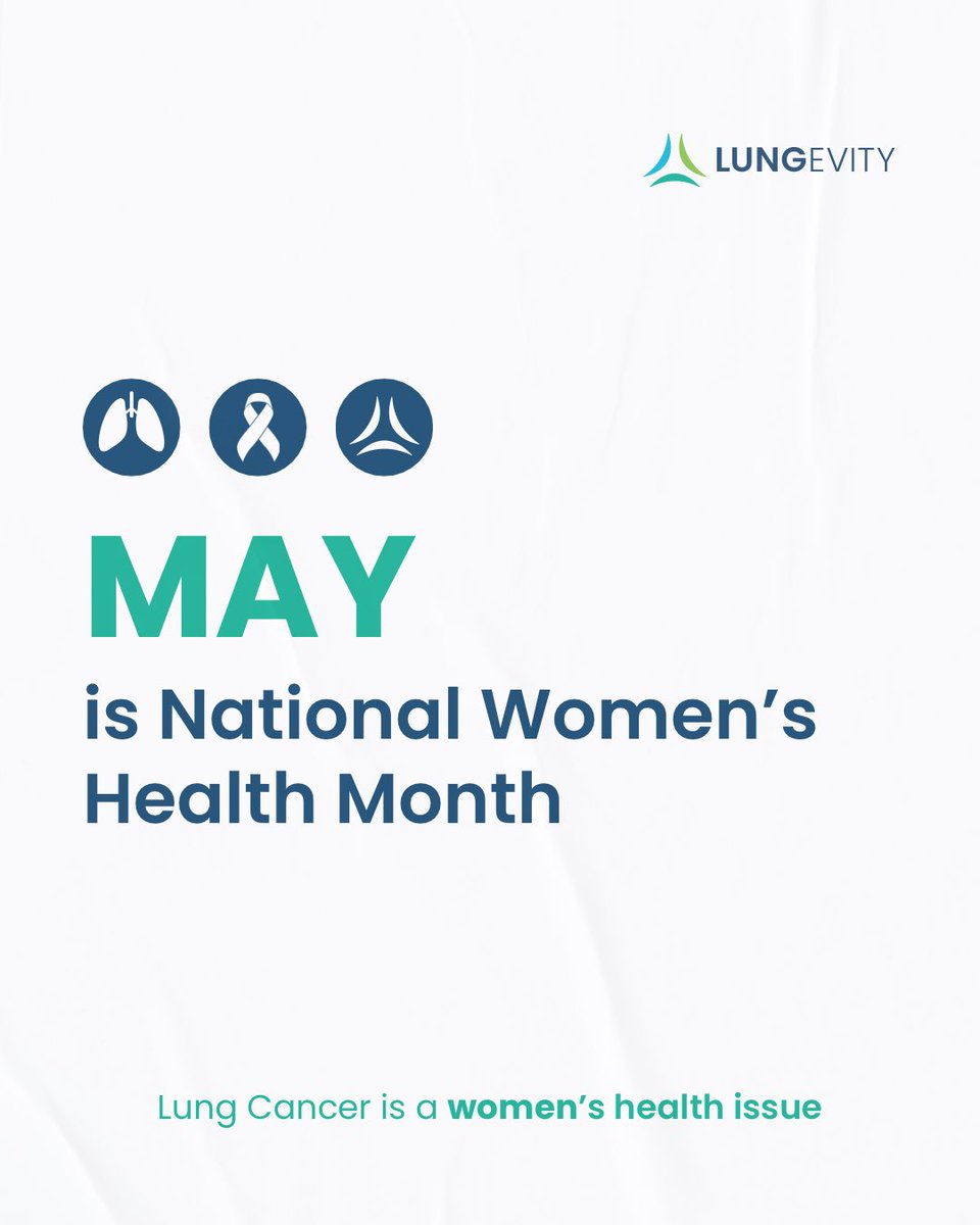 LUNGevity's tweet photo. This National Women’s Health Month, raise awareness that any w🫁man with lungs can get lung cancer and  lung cancer is a women’s health issue. 

A growing number of women, regardless of prior smoking history, are being diagnosed with lung cancer each year but you can help by raising awareness with your friends and family. 

✅Share this post to raise awareness 

✅Encourage loved ones to get checked out by their doctor if they are experiencing symptoms like a persistent cough, shortness of breath, new wheezing, a hoarse voice, or chest/shoulder/back pain. A full list of signs and symptoms can be found at https://t.co/4DfOI8aw51

✅Become an advocate and sign up for the LUNGevity Action Network https://t.co/x7C4IwtntE

Let us know how you are raising awareness and tag @lungevity in your posts so we can amplify your message!
