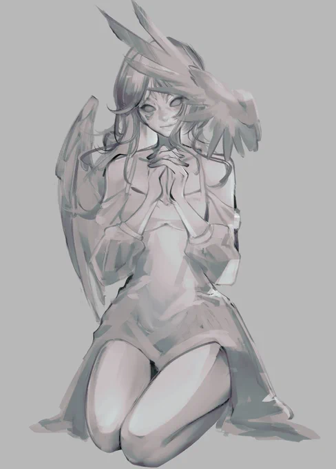 i love this part of rendering from greyscale where i just play around w the tone curves first cause it makes my art look like a statue