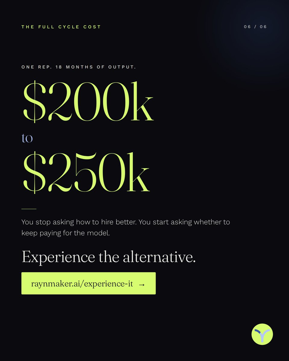 raynmakerai's tweet photo. Most founders calculate a sales hire as on-target earnings. That is missing most of the real number.

Here is the full calculation. https://t.co/msJJ2Br481