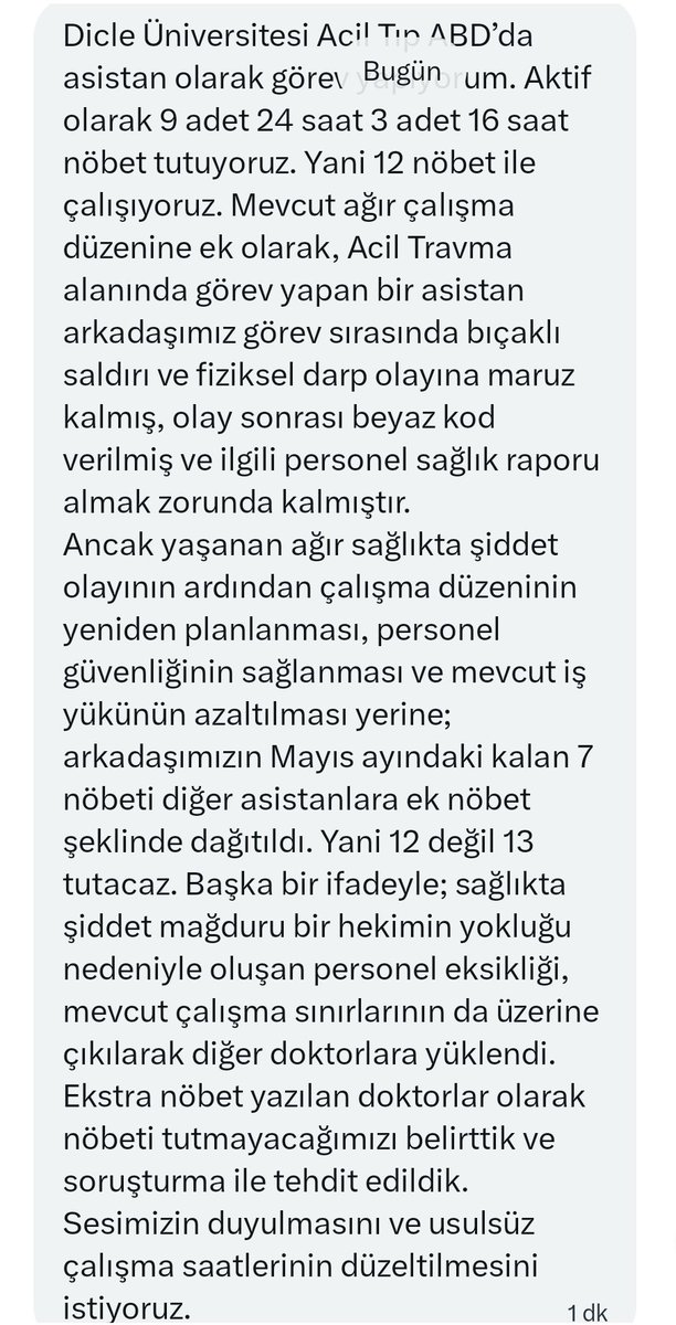 tibbiyelisozluk's tweet photo. Dicle Tıp Acil asistan hekimlerinden böyle bir mesaj aldık paylaşıyor ve kendilerini @TEKsendika hekim hakları mücadelesine davet ediyoruz.. https://t.co/q8s6DVmqdA