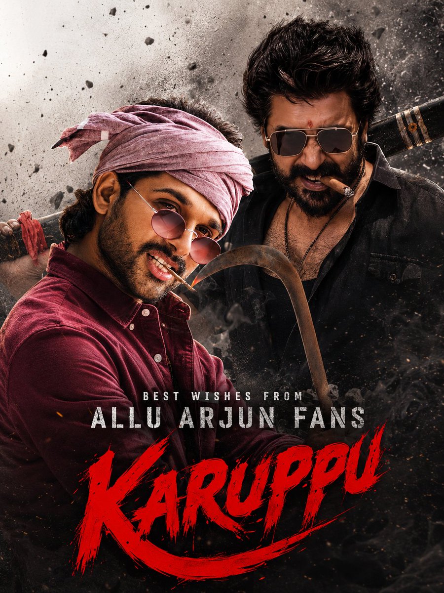 TrendsAlluArjun's tweet photo. Best wishes to dear @Suriya_offl garu and the entire crew of #Karuppu. Wishing you nothing less than a blockbuster success from all #AlluArjun fans ❤️

#Karuppu is set to release tomorrow - Watch it at your nearest theaters ❤️‍🔥 https://t.co/29yavsK8Bg