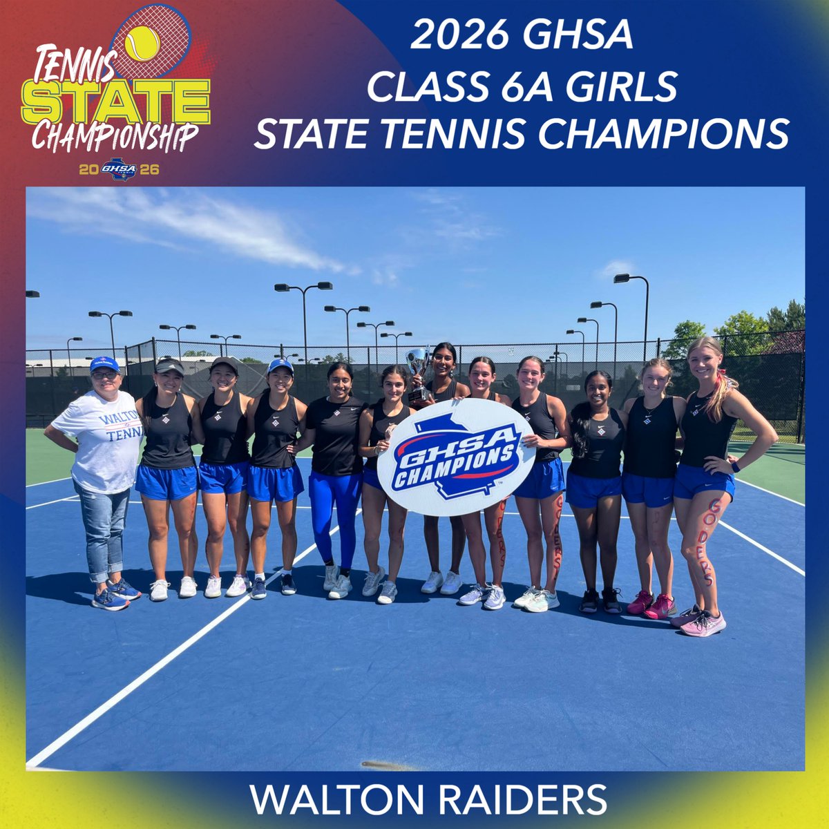 OfficialGHSA's tweet photo. Congratulations Walton! Your Raiders are the 2026 6A Girls 🎾🏆!

@WilsonTennis @OrthoAtlanta @Gatorade 
@WaltonAthletics https://t.co/Gv5u8sIHii