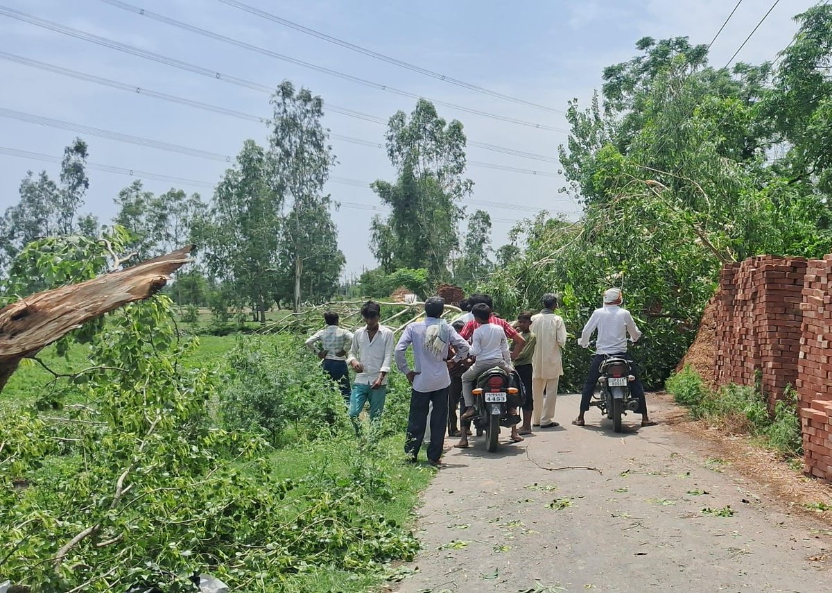 Pushpendrmishr6's tweet photo. बदायूं में इस्लामनगर के गाव करियामई मे आंधी से राजपुर रोड पर लगा 100KVA का टीएफ नीचे गिरा,लाइनो पर पेड गिरने से बिजली व्यवस्था चौपट,रुदायन उपकेंद्र से जुड़ी सप्लाई ठप,अधेरे मे डूबे दर्जनों गांव 
@UPGovt @aksharmaBharat @MVVNLmd @UPPCLLKO @ChairmanUppcl @mvvnlbudaun @mvvnlbudaun https://t.co/MYCNcnJr7j