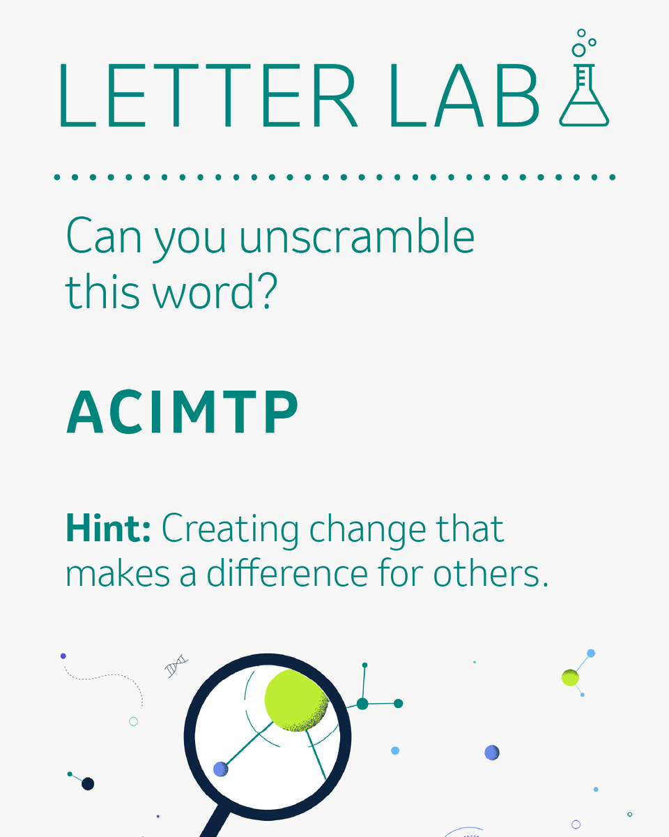 MerckIMInspired's tweet photo. Today’s Letter Lab highlights the effects every thoughtful action can have, whether it improves patient care, advances science or changes outcomes for communities. 🔬 

Drop your answer below! ⬇️ 

#LetterLab #MerckCareers https://t.co/yoMUTAfiID