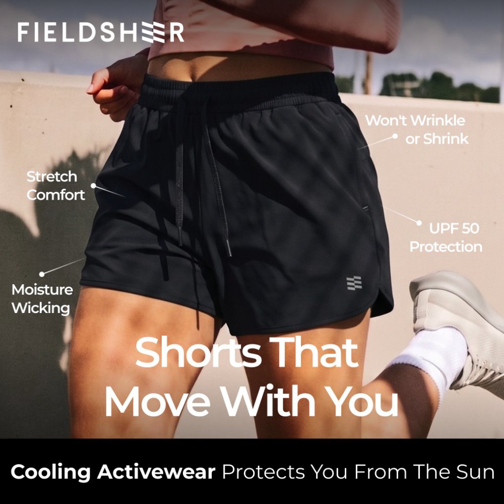 Fieldsheer's tweet photo. Meet your new everyday go-to Activewear 🏃‍♀️ 
These shorts are designed to move with you

The new Activewear line features: 

- Lightweight, flexible fabrics with UPF50 sun protection 
- Cooling technology
- Moisture-wicking fabric

#Fieldsheer #FieldsheerLife #Activewear https://t.co/iKEu7TgVgK