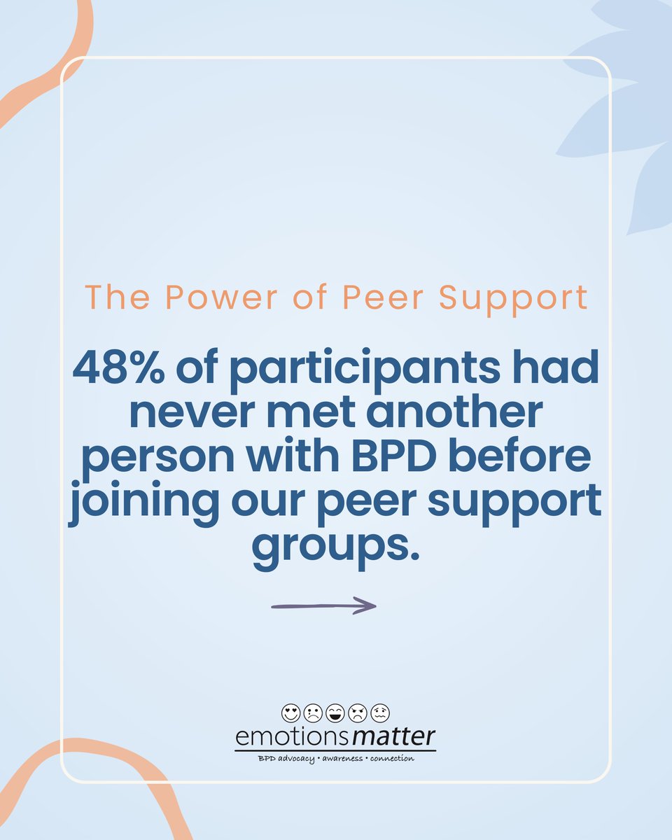 embpd's tweet photo. Nearly half of participants in our BPD peer support groups had never met another person with BPD before joining.

Now, new findings are validating what our community has long known: peer support matters.

Join us tomorrow evening for the second webinar in our BPDFest series! https://t.co/PJr7Bep70o