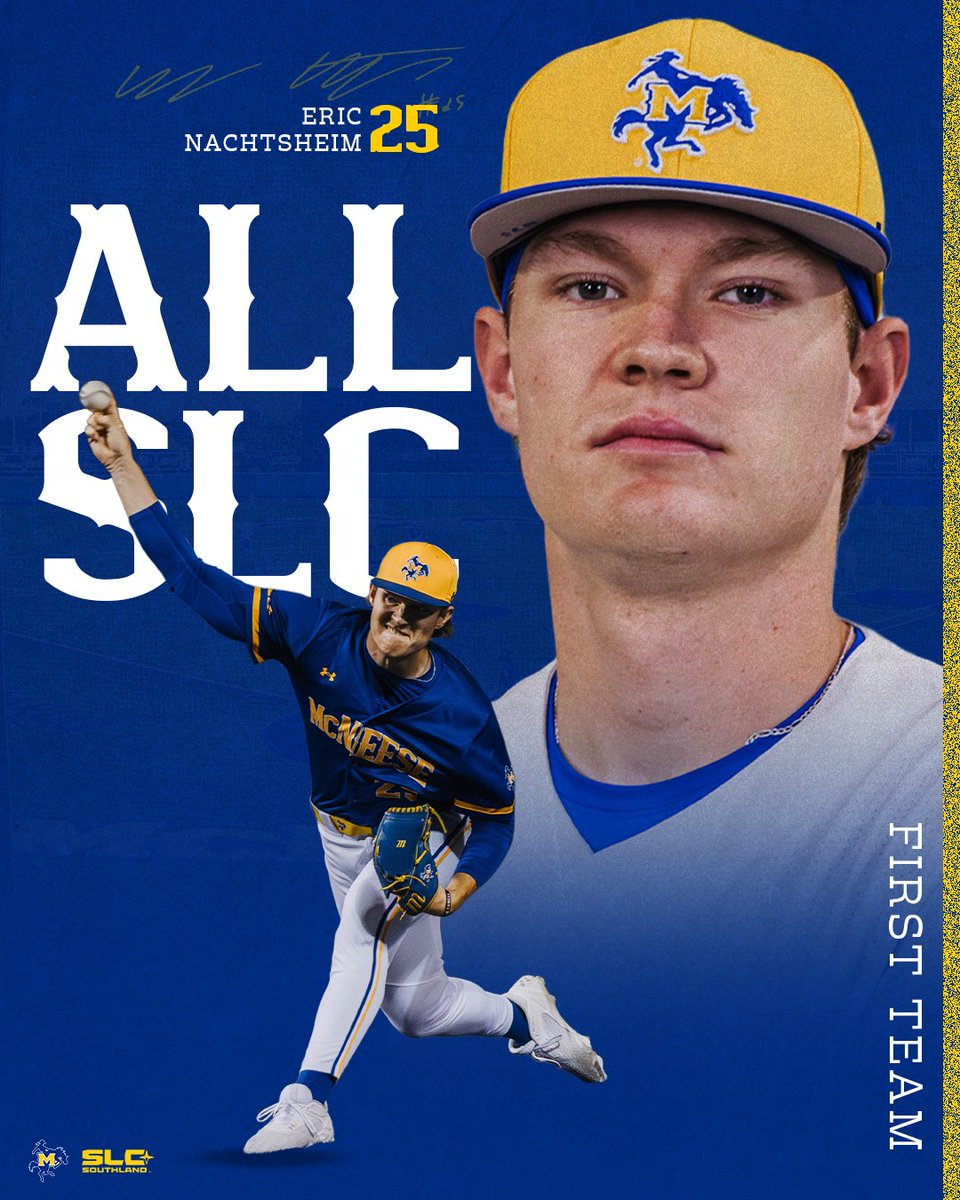McNeeseBaseball's tweet photo. Big E stayed dominant 😤

Eric Nachtsheim has been named to the First Team All-Southland Conference for the 2026 Season! 

His impressive 2026 campaign included a 6-3 record with 3 saves, 73.0 IP, and 116 strikeouts which is tied for second all-time in a single season with Terry Burrows. 

#GeauxPokes