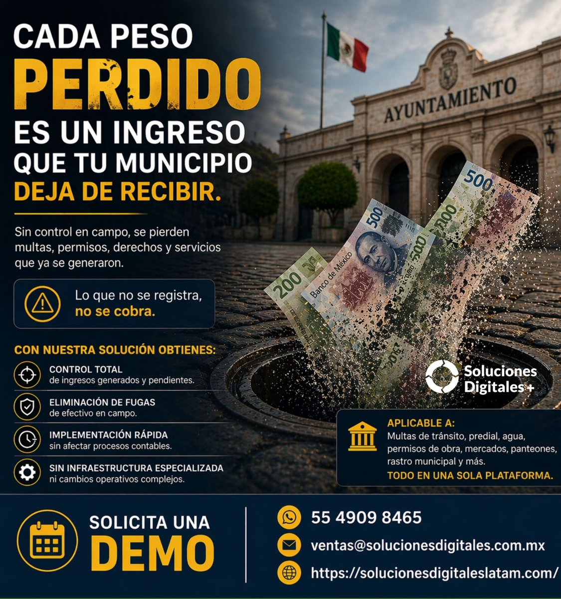 sdp_mex's tweet photo. #GobiernoDigital #GovTech #TransformacionDigital #Municipios #IngresosMunicipales #FinanzasPublicas #Recaudacion #Mexico #FugasDeDinero #RecaudacionMunicipal  #Municipios #TransformacionDigital #Cobranza https://t.co/e0vq2NZ2RV