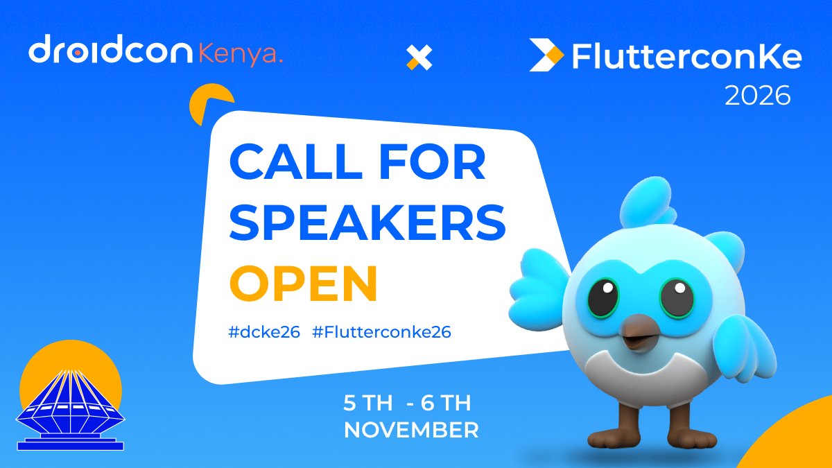 FlutterconKE's tweet photo. Building cool things with Flutter?
Share your experience with the community at #flutterconKE26.
The CFP is still open.

Submit your talk:  https://t.co/WVlvHdoCNN https://t.co/jz9jXlblnL