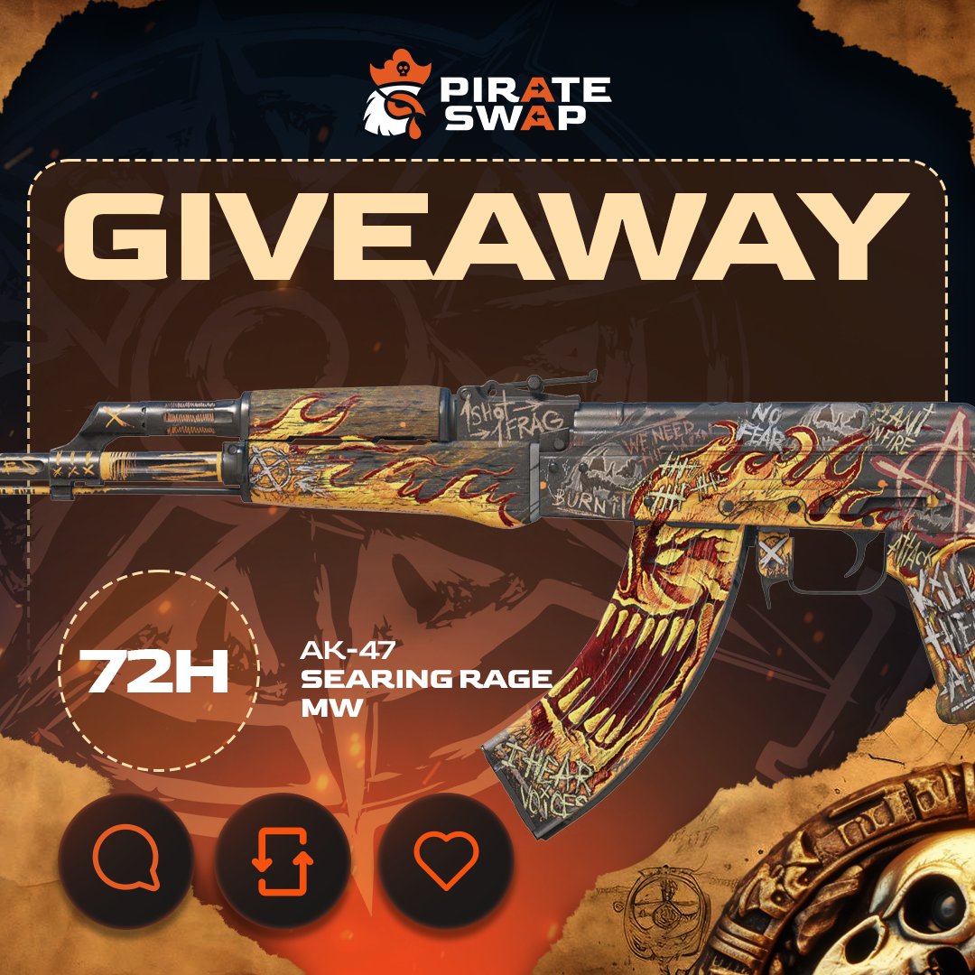 pirateswapcom's tweet photo. 💰GIVEAWAY ALERT💰

To enter:     
✅LIKE 3 LAST POSTS
✅Repost
✅Follow us @pirateswapcom 

🍀Good Luck!
⏰Ends in 72 HOURS!

#CS2 #CS2Giveaway #csgo #giveaways https://t.co/0tJFINlb90