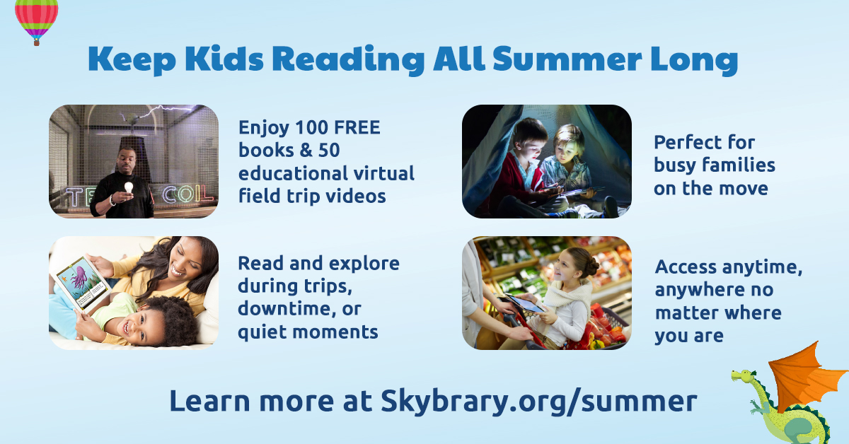 RIFWEB's tweet photo. Make reading part of your family's summer routine☀️📚

With a FREE #Skybrary account, families get 100 e-books to enjoy together, or unlock 1,000+ books with a membership.

Every book is expert-selected for quality, diversity and learning - perfect to keep kids reading all summer long.

Visit https://t.co/YfRycDdRlK 

#SummerReading #ReadwithRIF