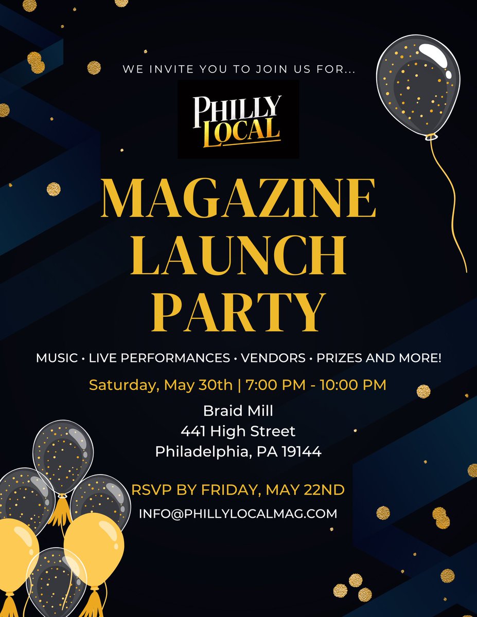 phillylocalmag's tweet photo. 🎉Join us on Saturday, May 30th from 7 PM - 10 PM to celebrate the launch of @phillylocalmag ! 🎉

Get ready for an electrifying performance by Madi J (@themadij_ )! Be sure to follow her to stay up to date.

✅ RSVP via email at info@phillylocalmag.com by Friday, May 22nd https://t.co/CZFchuATZT