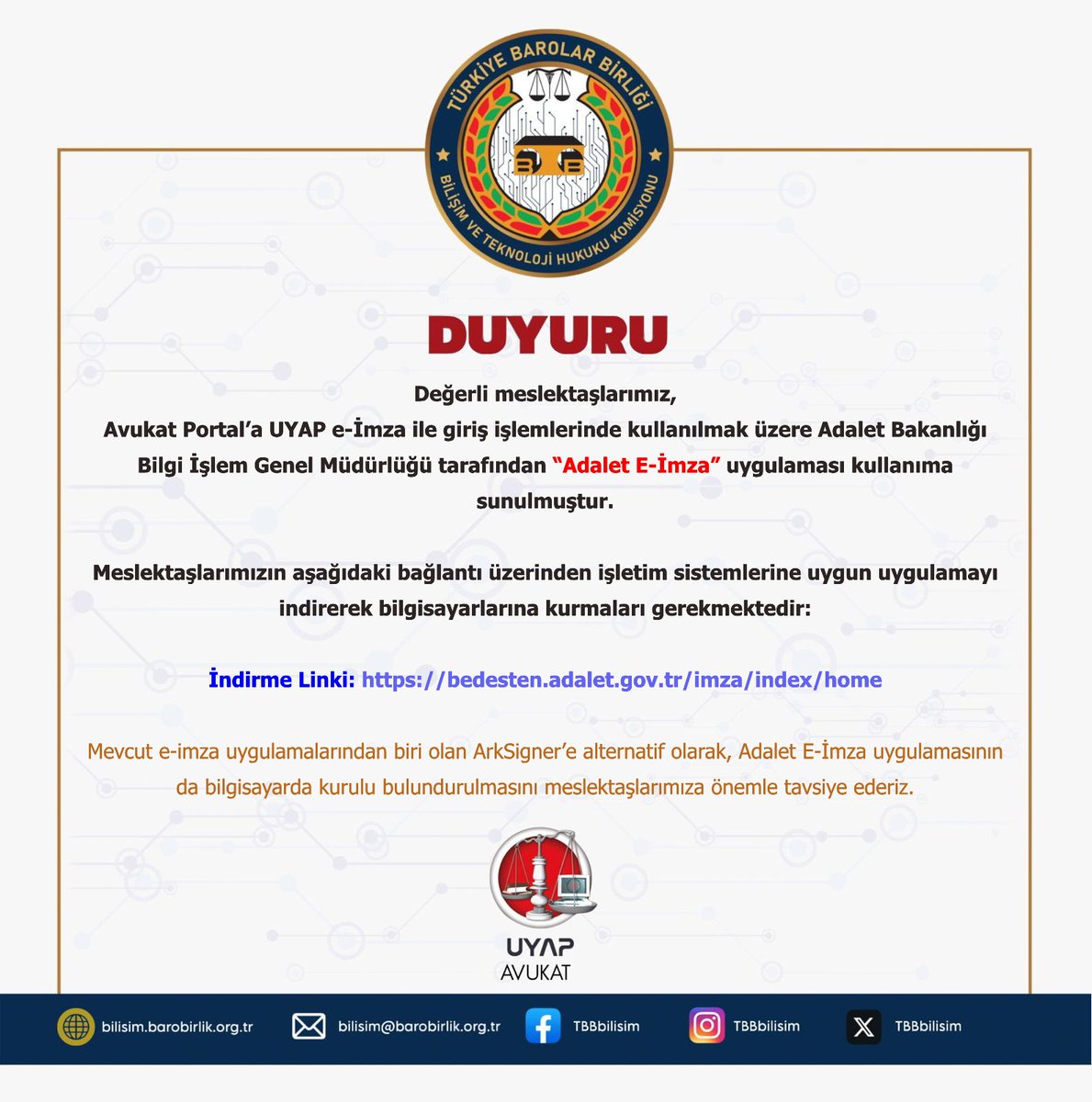 TBBbilisim's tweet photo. Adalet E-İmza: https://t.co/DCWwaHE86k https://t.co/6PFnJjPniR