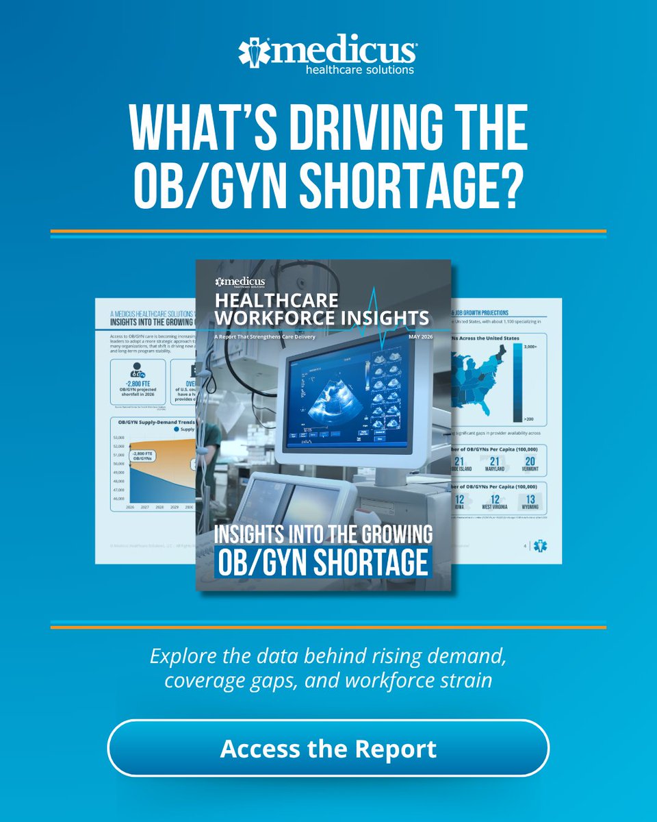 MedicusLLC's tweet photo. The United States is facing an estimated shortfall of 2,800 FTE OB/GYNs in 2026, putting increased pressure on access to care. Explore the factors widening the supply-demand gap and strategies to help maintain coverage in our latest report: https://t.co/tKRXQQajn9
#OB/GYNShortage https://t.co/LGdjh6Zlbx