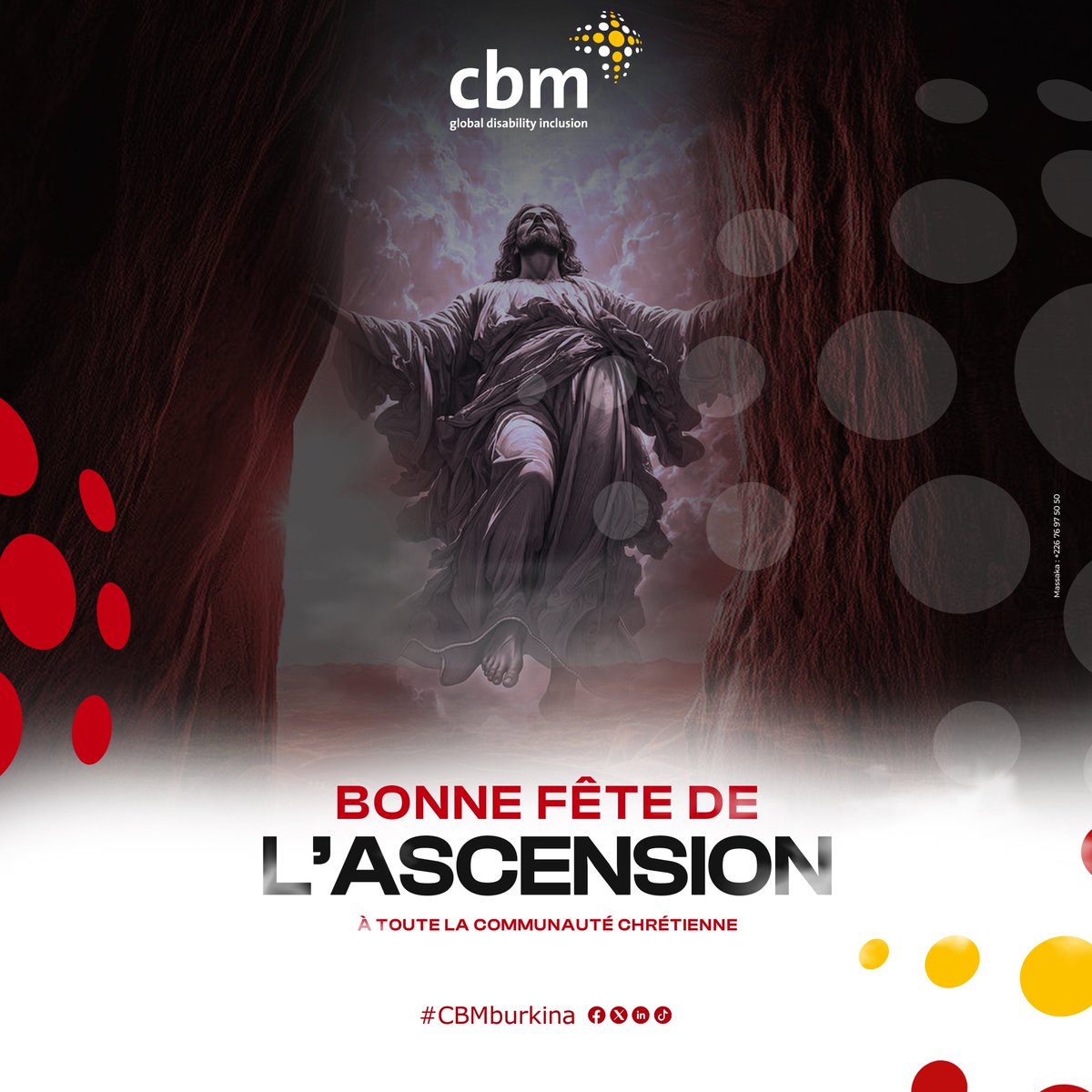 CBMburkina's tweet photo. En ce jour de l’Ascension, nous souhaitons une belle fête à toute la communauté chrétienne. ⛪️🎉

Que cette célébration soit porteuse de paix, d’espérance et de solidarité pour tous ! 

#CBMburkina #Inclusion https://t.co/bOfRV6D36K