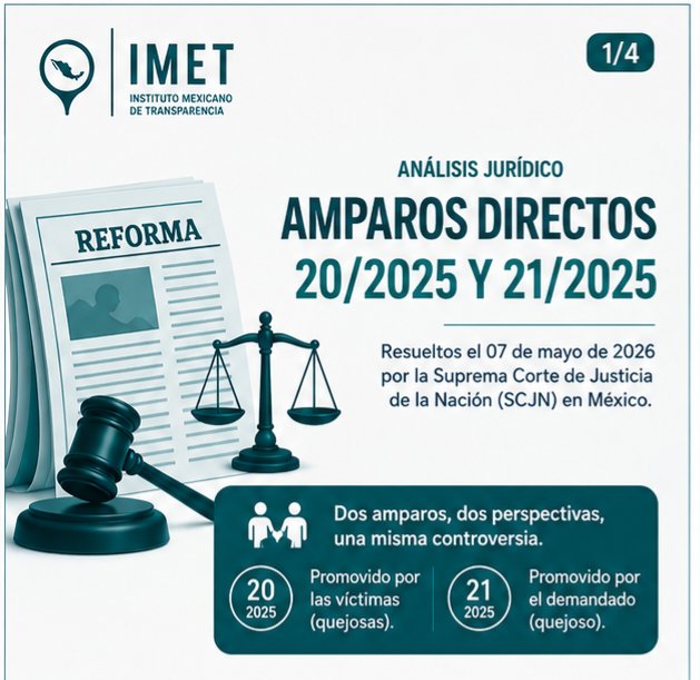 IMET_MX's tweet photo. ⚖️ ¿Puedes demandar a alguien por lo que publica sobre ti en redes o en la prensa?

La respuesta es sí, y la @SCJN acaba de dejarlo muy claro. 👇

En los casos AD 20/2025 y AD 21/2025, la SCJN resolvió un conflicto familiar que llegó a los periódicos: un padre publicó acusaciones graves contra su ex esposa en Reforma. Resultado: condena por daño moral.

Estos son los 4 puntos que debes recordar:

1️⃣ Imputar hechos falsos en medios de comunicación daña el honor, aunque la víctima no pierda dinero por ello.

2️⃣ Las indemnizaciones ya no tienen techo fijo. Deben ser proporcionales al daño real.

3️⃣ Los ataques públicos a las mujeres en disputas familiares tienen un impacto mayor reconocido por la ley.

4️⃣ Ventilar conflictos de divorcio o custodia en público tiene consecuencias jurídicas serias.

📲 Esto aplica también a lo que publicas en redes sociales.

¿Conocías estos derechos? 💬

#SCJN #DañoMoral #Vidaprivada #DerechoMexicano #Familia #HonorYReputación #LibertadDeExpresión #JusticiaMéxico