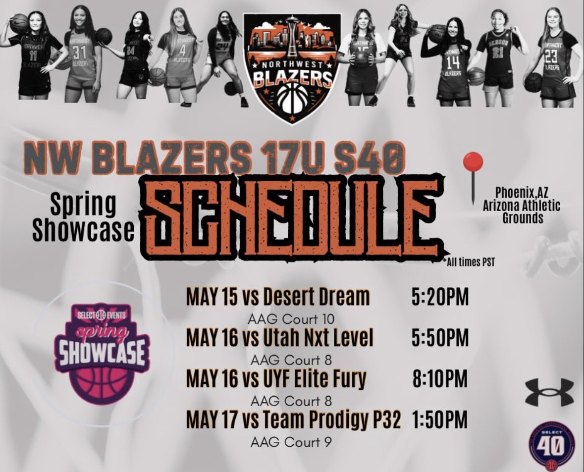 Izzymeki's tweet photo. NW Blazers S40 in Arizona! Here is the schedule for the weekend, May 15th-17th https://t.co/x48m6IQJS7