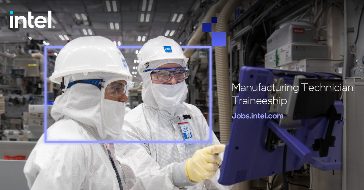 Intel_IRL's tweet photo. Ever wondered what it’s like to work inside a fab?

Our Manufacturing Technician Traineeship is for students in technical disciplines who want hands-on experience, are curious, reliable &amp; ready to learn.

No fab experience needed—we’ll teach you.

➡️Apply: https://t.co/q3tRT7WLbH https://t.co/D6dyrQy7CB