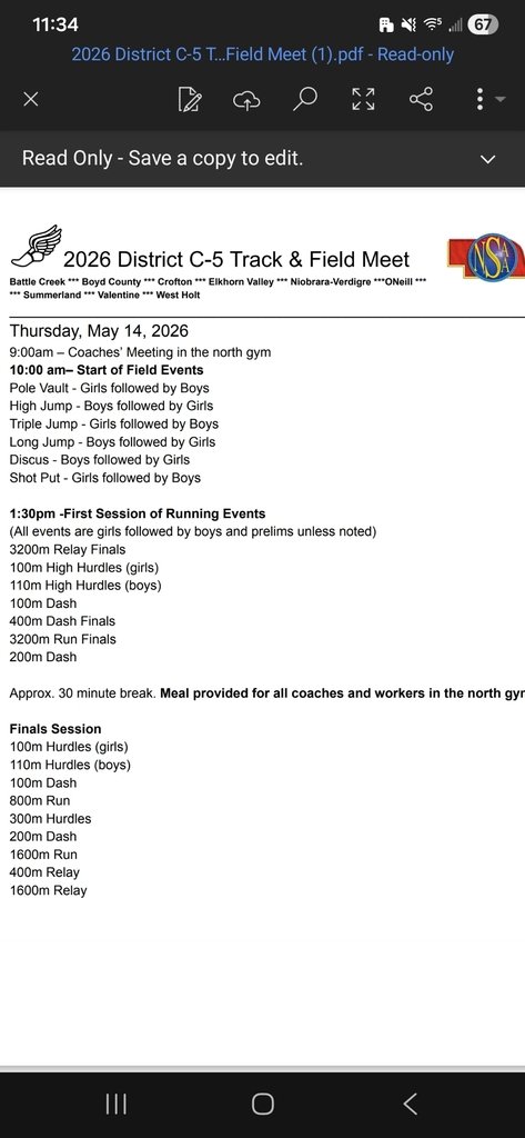 VCSBadger's tweet photo. District Track Order of Events https://t.co/IRXSUBb7Ru