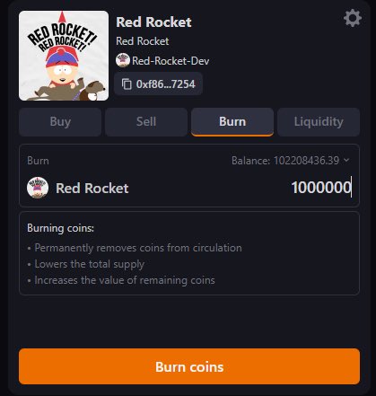 redrocketpulse's tweet photo. $REDROCKET Dev Wallet = Scheduled Burns 🔥

Not a one-time dump — we’re burning tokens **every week** moving forward.

First burn drops today.

Real strength = consistent action.

Red Rocket. Red Rocket. Come on boy… 🐶🚀💦 https://t.co/sfEP8hcKog