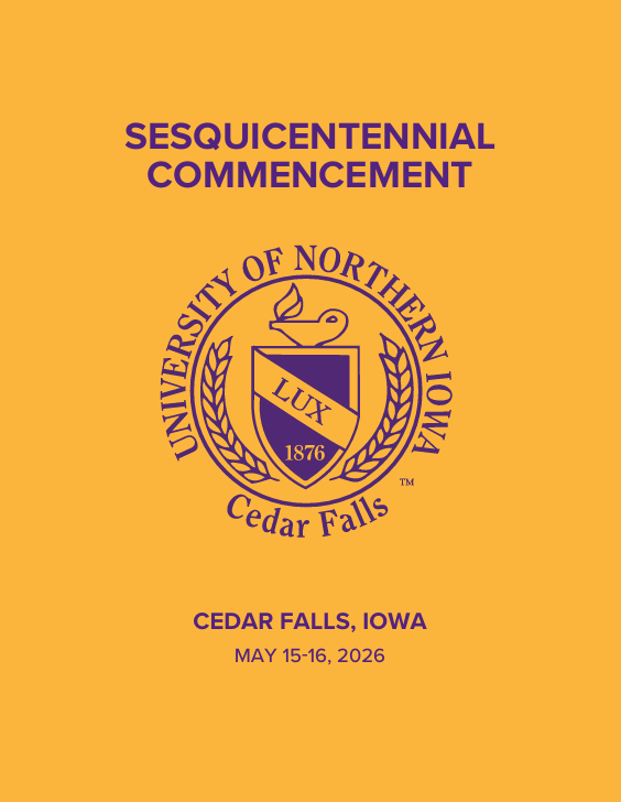 northerniowa's tweet photo. Spring commencement ceremonies feature special elements recognizing #UNI150!  

The program cover returns to gold for the first time since 1985, reviving a tradition that began during UNI’s 1976 centennial. https://t.co/Lfuzjj17is