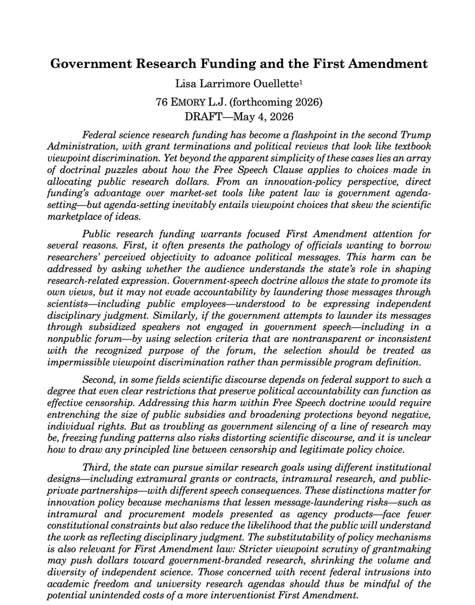 PatentScholar's tweet photo. Just posted two new articles:
– "Examining Patent Disclosures" (with @jason_reinecke) (forthcoming @ColumLRev)
https://t.co/KQNsQZlLsD
– "Government Research Funding and the First Amendment" (forthcoming @EmoryLawJournal)
https://t.co/WFnnxVW3q7
Comments welcome! https://t.co/NtZPSqLEIV