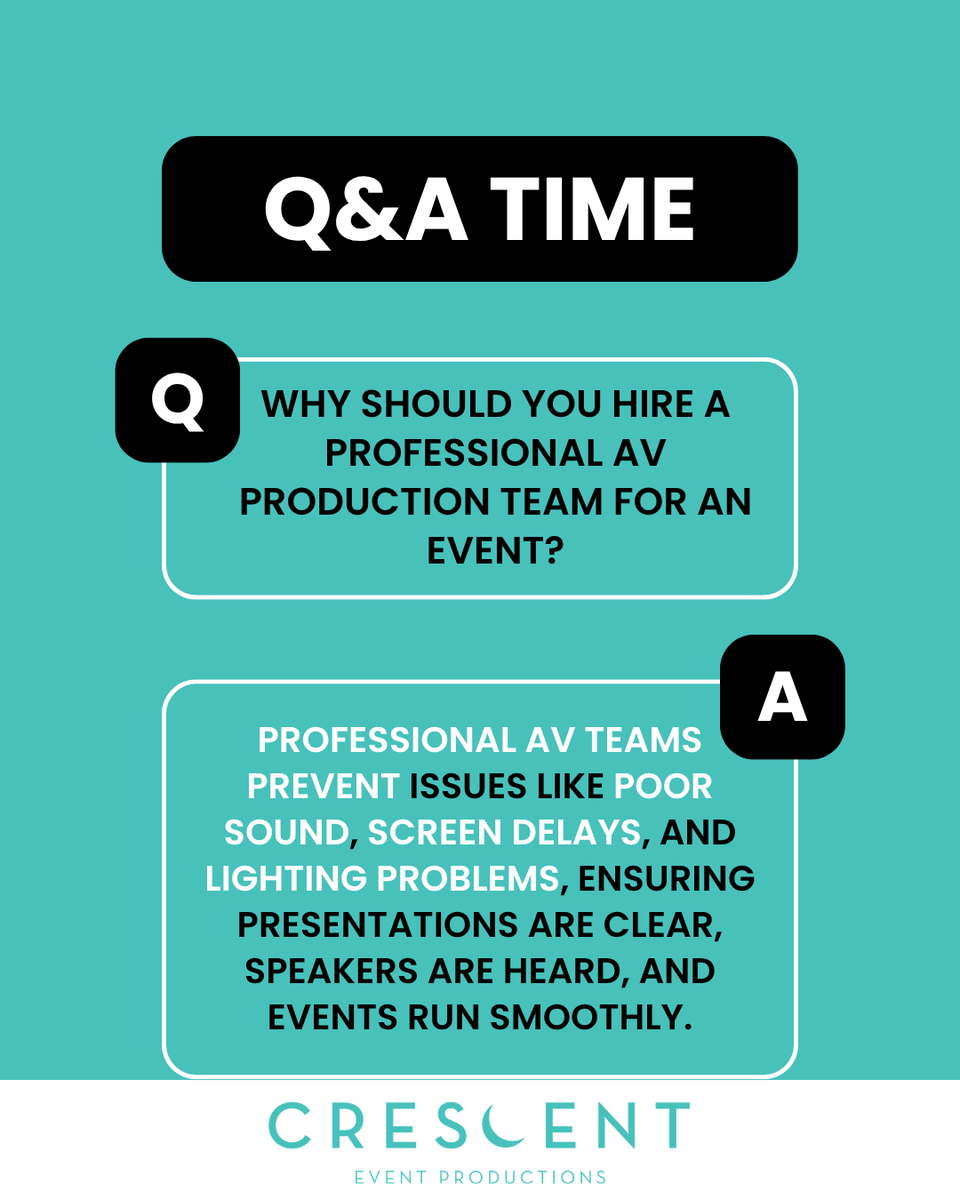 crescentevents2's tweet photo. Professional AV teams manage technical planning, system setup, and live production support to prevent disruptions. This ensures speakers are heard clearly, visuals perform reliably, and events proceed as planned. 

Start planning at https://t.co/dOk9ShuRUv https://t.co/uoZIoV0Uct