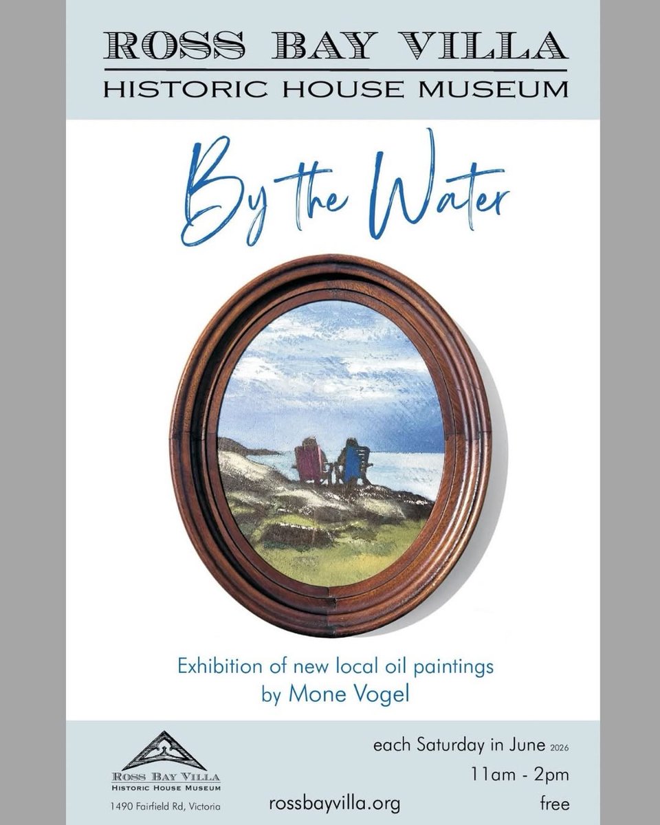 PrestigeFraming's tweet photo. Mark your calendar for an upcoming exhibition by our friend Mone Vogel. Discover 26 new paintings of beloved places "By the Water" in and around Victoria on Vancouver Island.

Ross Bay Villa Historic House Museum
1490 Fairfield Rd
Saturdays in June
https://t.co/f4NQxqsqKq
#yyj https://t.co/w6fRZJBLn9