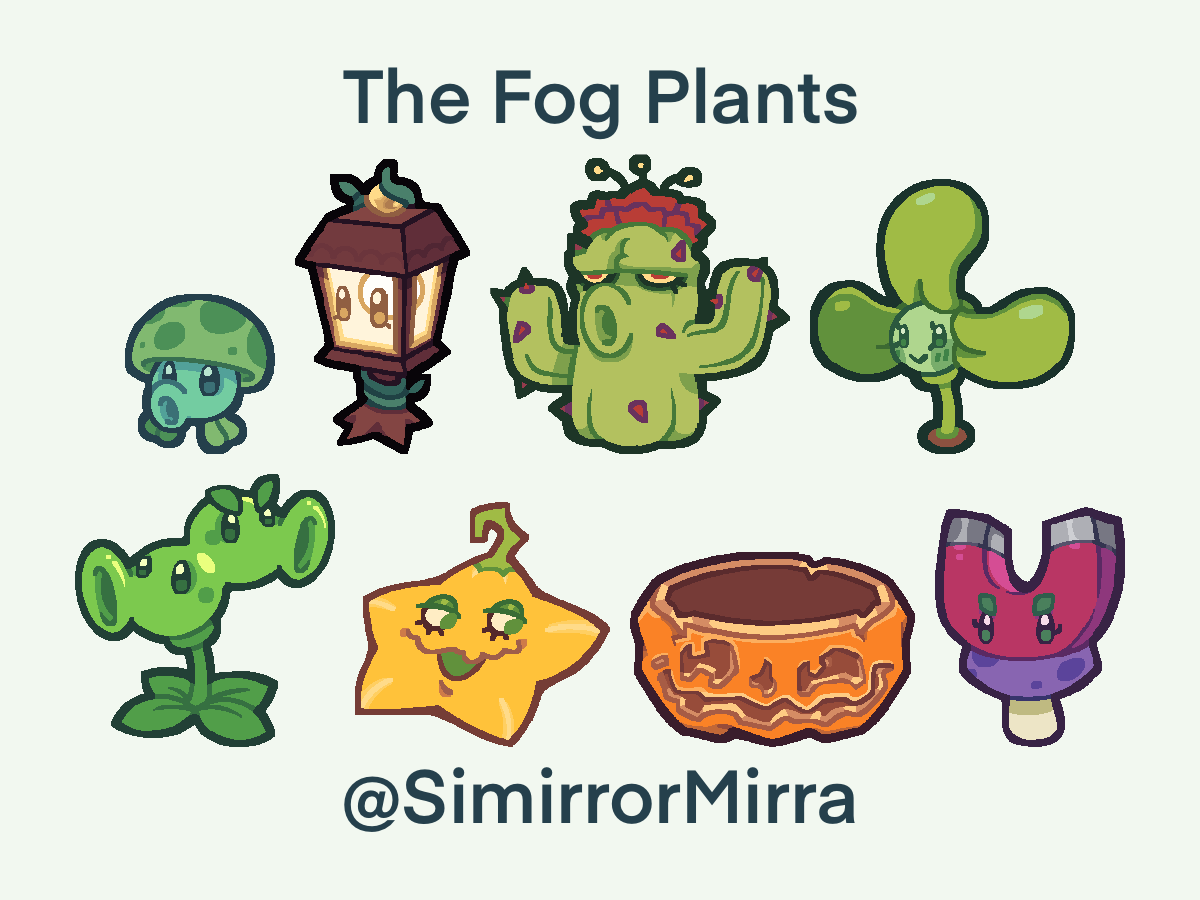 SimirrorMirra's tweet photo. All of the Fog Plants are done!
#plantsvszombies #pvz #pvzfanart #art #procreate #digitalart #drawing #fanart #seashroom #plantern #cactus #blover #splitpea #starfruit #pumpkin #magnetshroom https://t.co/1diRxFl0lp