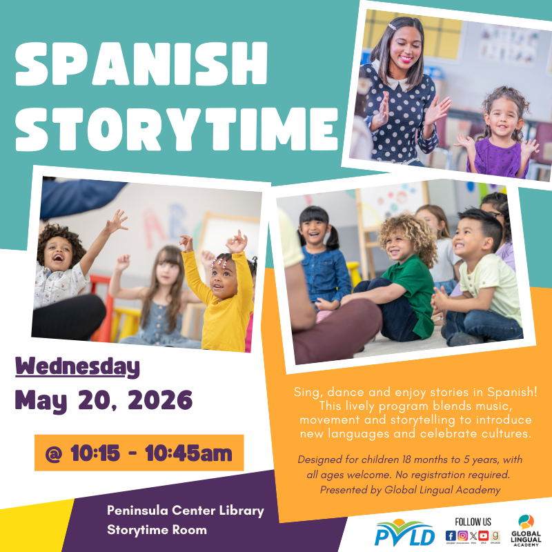 pvld's tweet photo. Join us on Wednesday, May 20 for Bilingual Spanish Storytime. Storytime is from 10:15am to 10:45am in the PC Library Storytime Room. For more info, visit https://t.co/PFnh5YjJzc #pvld

Perfect for children 1.5-5 years old (though all ages are welcome!) No registration required. https://t.co/b1B3TviGxg