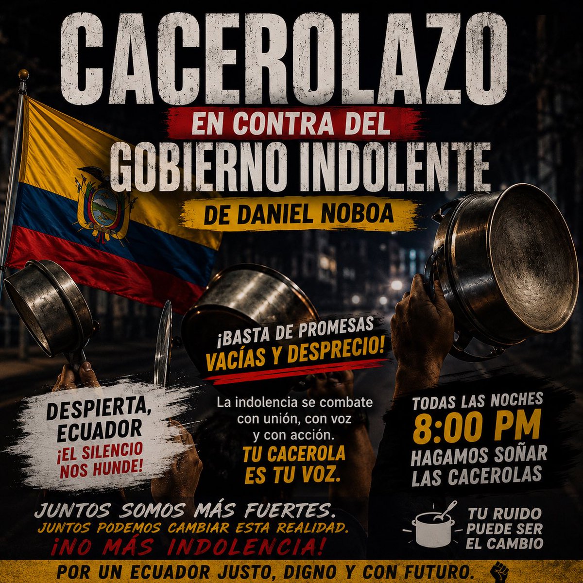 dtobar88's tweet photo. @Vhgkasparov Cacerolazo para que el silencio no son siga hundiendo más #cacerolazo2026EC https://t.co/aLCeud1oel