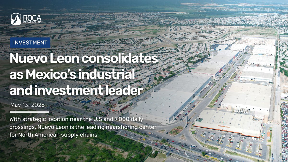 ROCADesarrollos's tweet photo. Nuevo Leon is redefining its industrial landscape, with national exports and setting new standards as a massive nearshoring leader.

Click here to read the full article: https://t.co/Lzqls7p5V7

#NuevoLeon #Investment #Nearshoring #ROCADesarrollos https://t.co/CgzbImRHKR