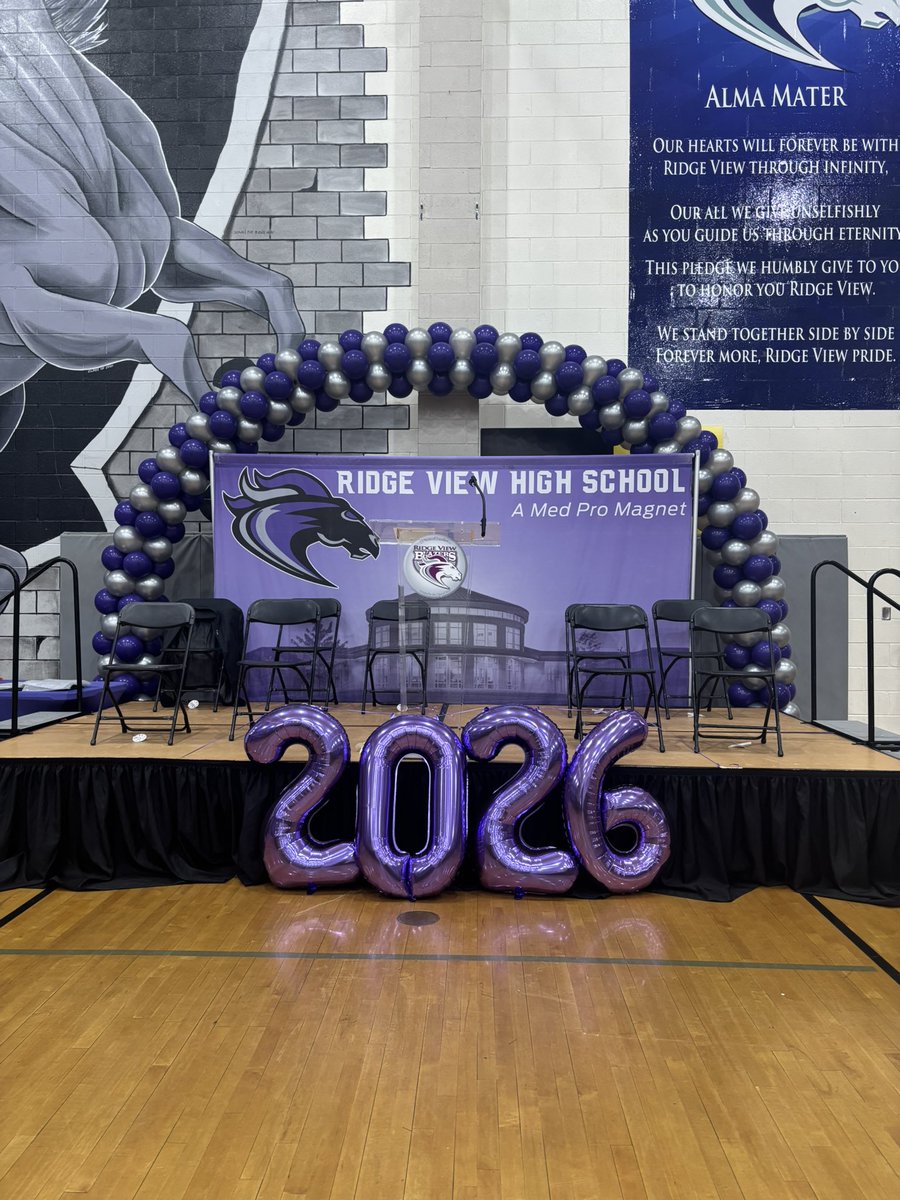 rvhs's tweet photo. In just a few moments, this gym will be filled with our Class of 2026 seniors for today’s Senior Assembly! 🎓💜🩶 The countdown to graduation is getting real, and we can’t wait to celebrate this incredible class together. #BlazerPride #ClassOf2026 #RidgeViewStrong https://t.co/HzJ0PUhamV