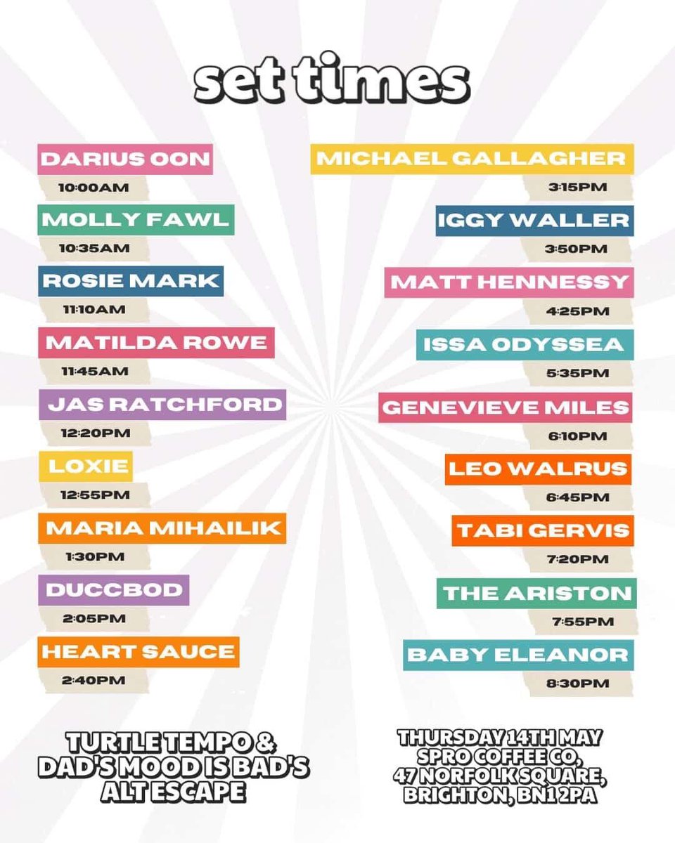 thearistonband's tweet photo. catch us tomorrow at @sprycoffeeco for Alt-Escape, part of the @thegreatescape alongside some class acts. cheers for having us down x

Free Entry
7:55pm

Playing a couple new tunes…

TA x https://t.co/YnxxyDrYT9
