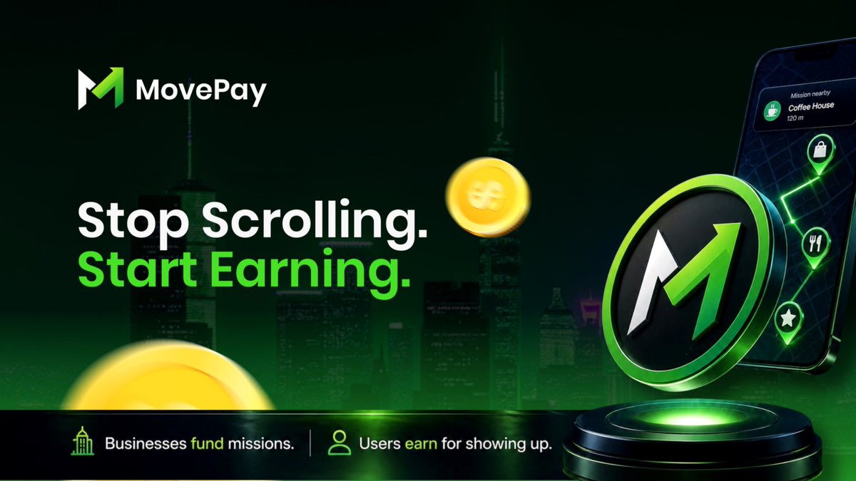 MovePayApp's tweet photo. You spend hours scrolling every day and get nothing back from it.

But with MovePayApp, you can see available stores near you.

Show up, complete foot task, and earn rewards for your activity.

At the same time, businesses get something they actually need:

Have people walk in through their doors.

Giving value in partnership.