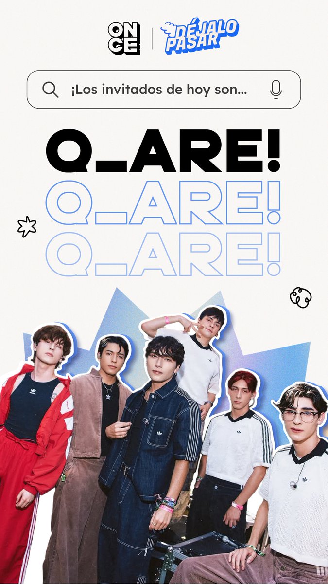 OnceStreamcl's tweet photo. ¡Imperdible! 😍🎶

Hoy en #DéjaloPasar estará la boyband #Q_are. Desde las 13:00 horas podrás acompañarlos en vivo junto a Cata Days, Carlos Meneses y Trini Neira en #OnceStream https://t.co/hTSDzNCwS1