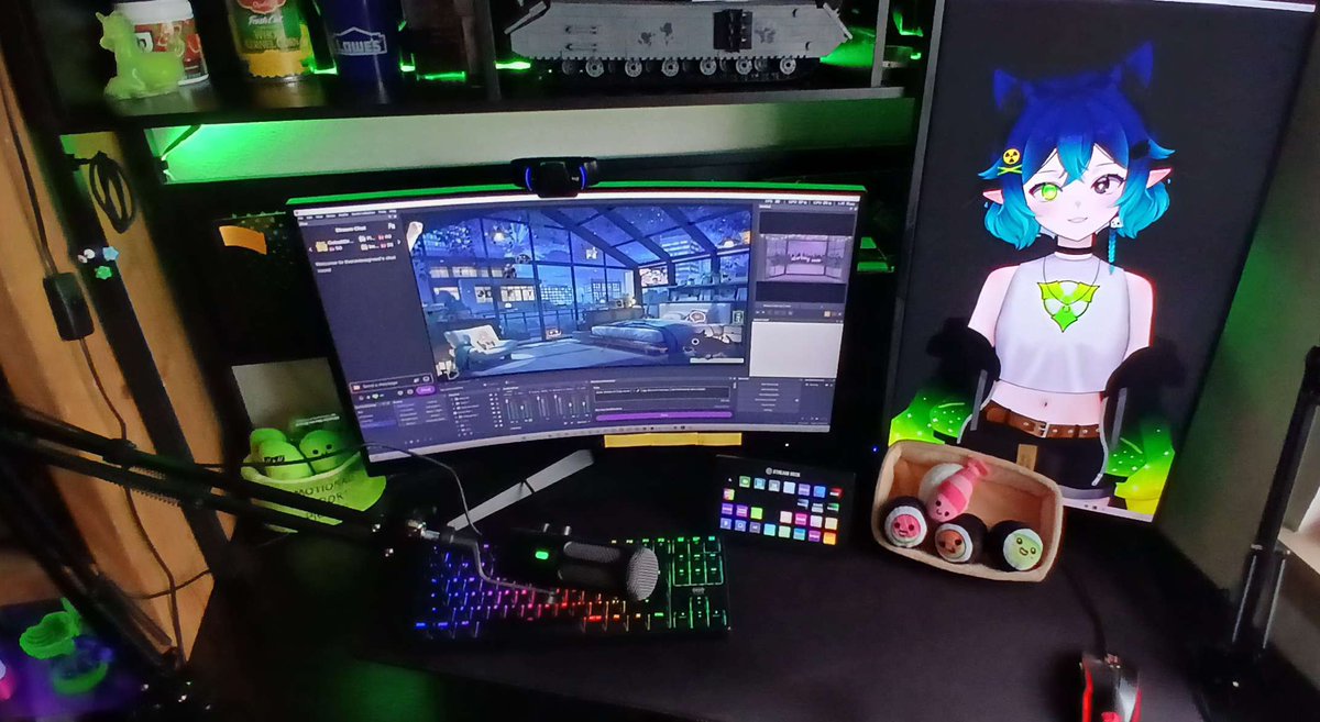 RavensGreed's tweet photo. Cleaned up the desk and this is where we are at!!!
Thank you to everyone who has helped get everything for this desk!!

We have the lego raven, geese, mous tank and gustov cannon gifted from chat.

my 3D printed 30mm rounds along with the real 40mm Shell

#uraniumglass #Vtuber https://t.co/gqxMQ5BMcY