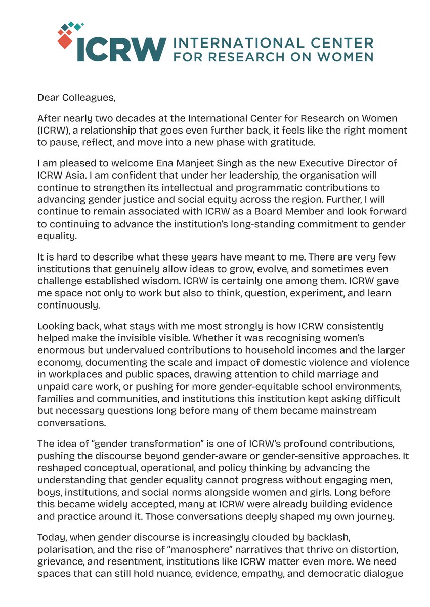 ICRWAsia's tweet photo. ICRW Asia marks an important leadership transition as Ravi Verma steps down after years of distinguished leadership and contributions to advancing gender justice, health equity, and inclusive development across South Asia.
#ICRWAsia #LeadershipTransition https://t.co/qVCOyMFWSt