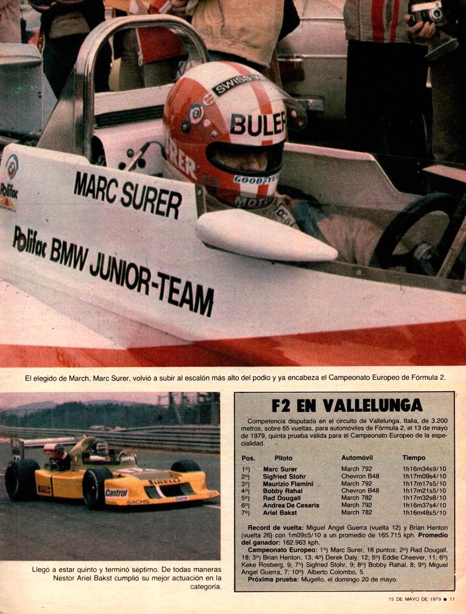 PatoG82's tweet photo. 🇮🇹 Mayo 13 de 1979, F2 Europea en Vallelunga 🏁

"Ganó Marc Surer. Juan M. Traverso abandonó enseguida, pero para los argentinos quedó un saldo positivo"

EL SUEÑO DE ÁNGEL GUERRA (Andaba en el lote de punta y marcaba récord de vuelta), LA  ALEGRÍA DE ARIEL BAKST (7°)

El Gráfico https://t.co/OTvSwsWluG